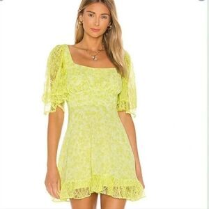 LOVERS + FRIENDS Romana Lime Green Floral Ruffle Mini Dress Size XXS